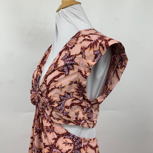 ALC Dress Womens 6 Multi Alexandria Gathered Cutout Waist Poplin Cap Sleeve Midi - Picture 3 of 15